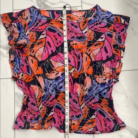 Tommy Hilfiger Tropical Pink, Orange & Purple Short Ruffle Sleeve Smocked Waist - Picture 11 of 13